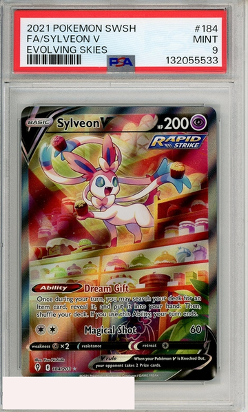 2021 POKEMON SWORD SHIELD EVOLVING SKIES FA SYLVEON V #184 PSA 9 MINT