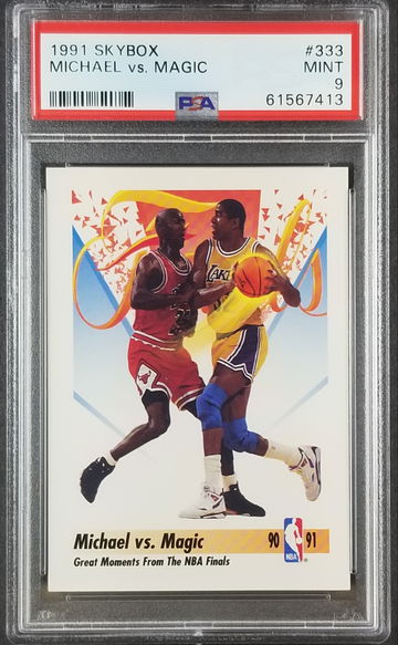1991 Skybox #333 MICHAEL VS MAGIC PSA 9 Mint Michael Jordan vs Magic Johnson
