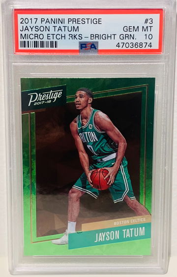 2017 Panini Prestige Jayson Tatum Micro Etch Rookie Bright Green #3 PSA 10 Boston Celtics