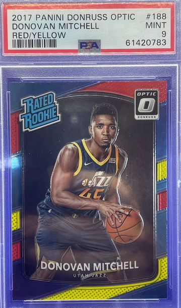2017 Panini Donruss Optic Donovan Mitchell 188 PSA 9 Red Yellow Rookie RC Jazz