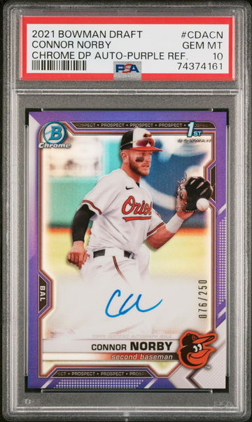 2021 BOWMAN DRAFT AUTO CONNOR NORBY PURPLE PSA 10