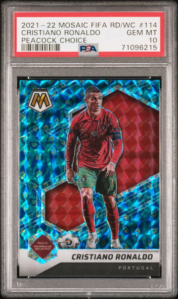 2021-22 Mosaic FIFA Road to Qatar Mosaic Peacock Christiano Ronaldo PSA 10 POP 1