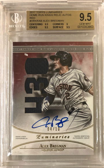 2017 Topps Luminaries Alex Bregman AUTO RC #/10 HR Kings Relics Red SSP BGS 9.5 POP 1 