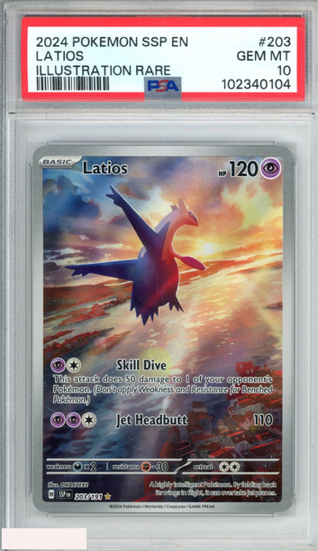 2024 POKEMON SSP EN SURGING SPARKS LATIOS #203 ILLUSTRATION RARE PSA 10 GEM MT