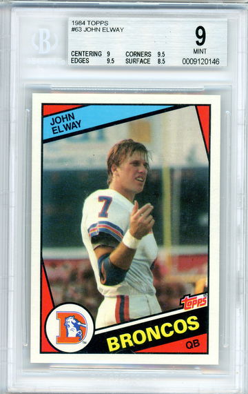 John Elway 1984 Topps #63 RC Rookie BGS 9 Mint w/ 2x 9.5 Subs AVG 9.13 Cert #0009120146