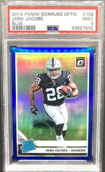 2019 Donruss Optic #158 Josh Jacobs Rated Rookie Blue #/150 *PSA 9 MINT* Low Pop