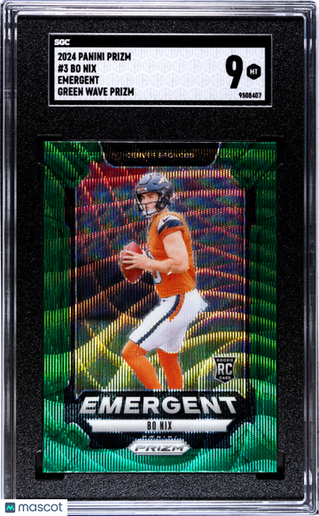 2024 Panini Prizm Bo Nix #3 Emergent Green Wave SGC 9