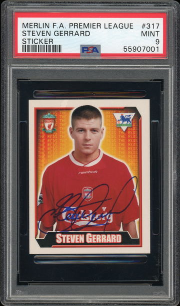 2003 Merlin Premier League Sticker Steven Gerrard PSA 9 Liverpool Facsimile Auto POP 2