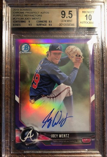JOEY WENTZ 2018 BOWMAN CHROME PURPLE REFRACTOR RC BGS 9.5 AUTO 10