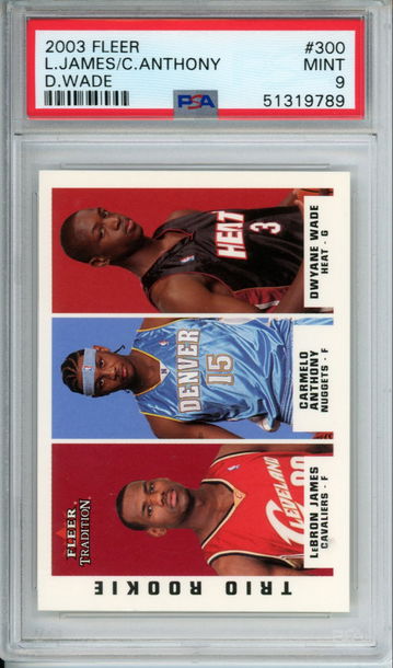 LEBRON JAMES CARMELO ANTHONY DWYANE WADE 2003 Fleer Trio Rookie Card #300 PSA 9 MINT HOFs