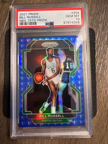 2021 Prizm Bill Russell NBA 75th Anniversary Blue #254 PSA 10 GEM Mint