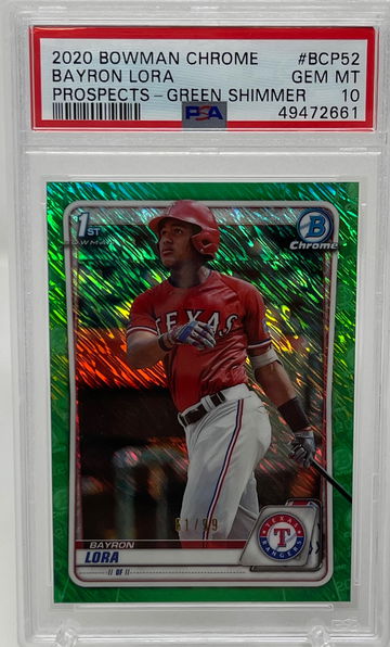 2020 Bowman Chrome Bayron Lora Green Shimmer /99 PSA 10 GEM MT POP 2