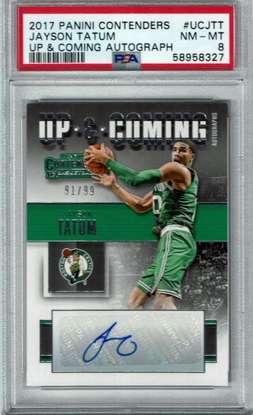 Jayson Tatum 2017-18 Panini Contenders Up & Coming RC Rookie auto /99 PSA 8