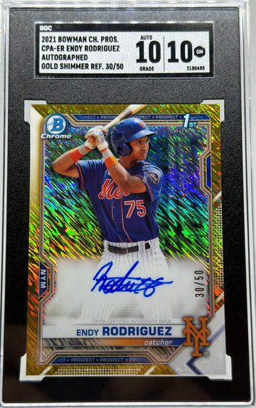 2021 Bowman Chrome Endy Rodriguez gold shimmer Refractor Auto #/50 Mets Pirates SGC 10/10