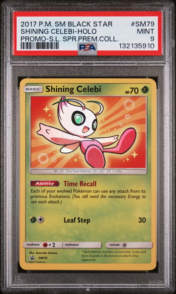 2017 Pokemon Sun and Moon Black Star Promo Shining Legends Super Premium Collection Holo Shining Celebi #SM79 PSA 9