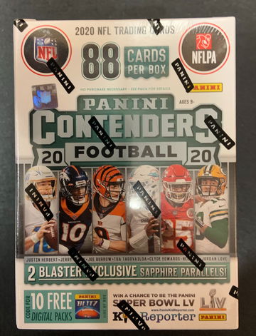 2020 Panini Contenders Football Blaster Box FANATICS EXCLUSIVE 88 Card - 2 sapphire parallels