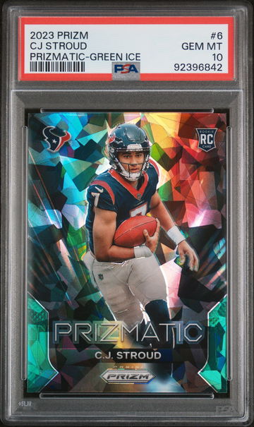 2023 PANINI CJ STROUD PRIZM PRIZMATIC PRIZMATIC-GREEN ICE #6 PSA 10 10 FT.A1.32