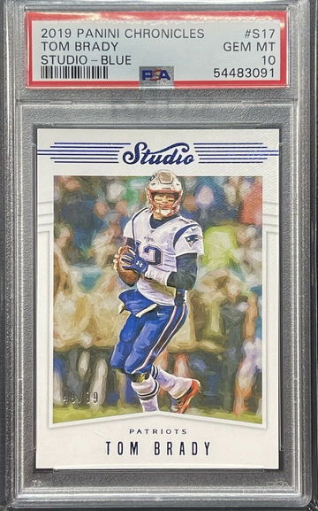 2019 PANINI CHRONICLES STUDIO TOM BRADY BLUE Przim #/99 Canvas #S17 PSA 10