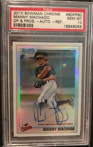 2010 Bowman Chrome Manny Machado DP & PROS. -AUTO. -REF. # BDPP80 PSA 10 53/500