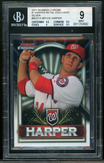 2011 Bowman Chrome Bryce Harper Retail Exclusive Silver BGS 9 Mint