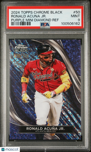 2024 Topps Chrome Black Ronald Acuna JR. #50 Purple Mini Diamond Ref /150 PSA 9