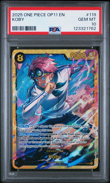 2025 One Piece Card Game A Fist of Divine Speed Secret Rare Koby #OP11119 PSA 10