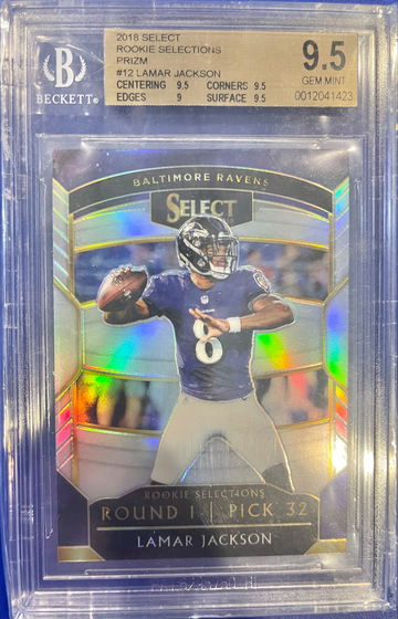 2018 SELECT ROOKIE SENSATIONS PRIZM LAMAR JACKSON BGS 9.5