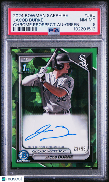 2024 Bowman Sapphire Edition Chrome Prospects Sapphire Autographs Jacob Burke #JBU Green /99 PSA 8