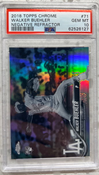 Walker buehler 2018 topps chrome rookie negative refractor rc psa 10