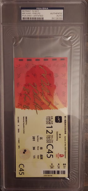 Michael Phelps 2008 Beijing Olympic Ticket, Autographed