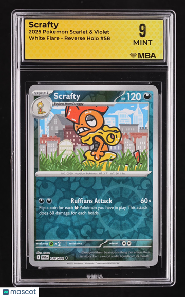 2025 Pokemon Scarlet & Violet White Flare Scrafty Reverse Holo MBA 9 #58