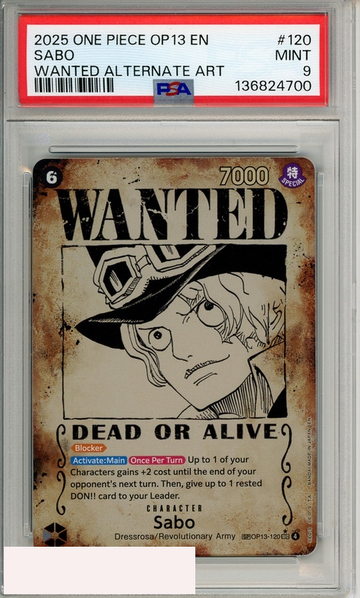 2025 ONE PIECE OP13-CARRYING ON HIS WILL SABO #120 WANTED ALTERNATE ART PSA 9