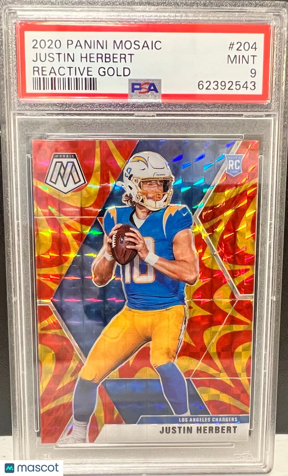 JUSTIN HERBERT 2020 Panini Mosaic Reactive Gold Rookie RC PSA 9 #204 CHARGERS