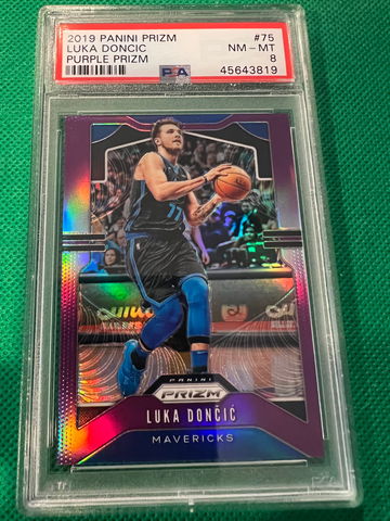 2019 prizm luka doncic purple 37/75 psa 8