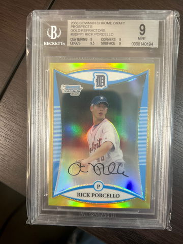 2008 Bowman Chrome Draft Prospects Gold Refractors /50 Rick Porcello BGS 9