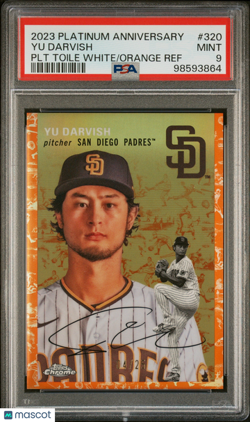 2023 Topps Chrome Platinum Anniversary Yu Darvish #320 Plt Toile White/Orange Ref PSA 9