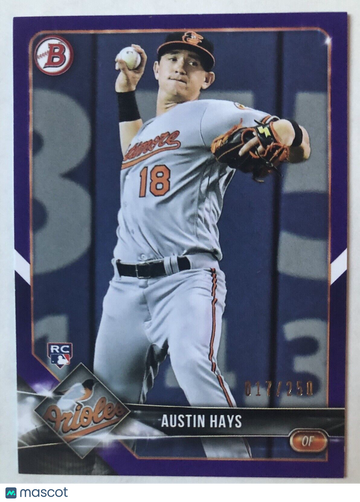 AUSTIN HAYS 2018 Bowman #46 PURPLE Parallel #017/250 RC Rookie Baltimore Orioles