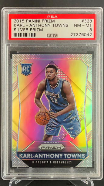 2015 KARL-ANTHONY TOWNS Panini Prizm Silver Prizm #328 Rookie Rc PSA 8 Wrinkled label🏀