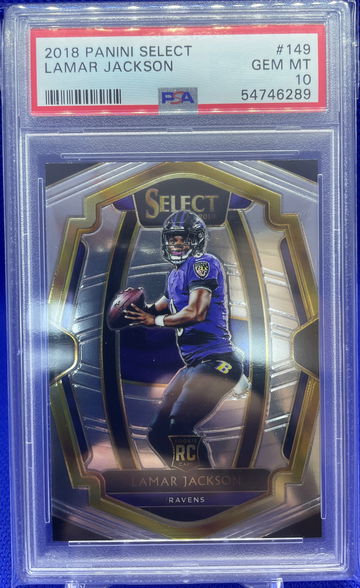 2018 Panini Select Premiere #149 Lamar Jackson Ravens Rookie RC PSA 10 GEM MINT
