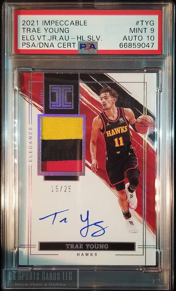 2020 Panini Impeccable Trae Young #TYG Game Used Patch Auto PSA 9/10 Autograph 