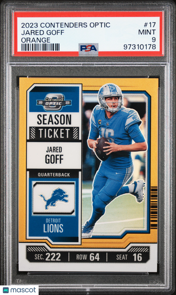 2023 Panini Contenders Optic Jared Goff #17 Orange PSA 9
