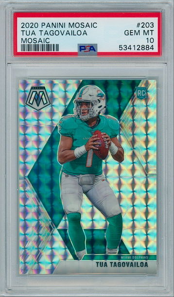 2020 Panini Mosaic #203 Tua Tagovailoa - Mosaic (Prizm) Rookie (PSA 10) - Miami Dolphins (NFL) Football