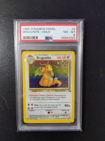 1999 Pokemon Fossil Dragonite Holo Rare 4/62 PSA 8