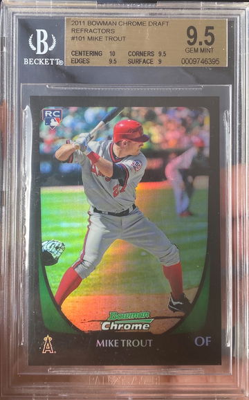Mike Trout 2011 Bowman Chrome Draft Refractor Rookie RC BGS 9.5 Gem Mint #101