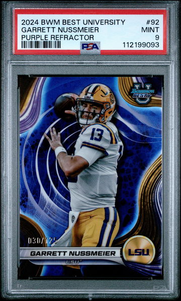 2024 Bowman Best University Purple Refractor Garrett Nussmeier #92 /125 PSA 9