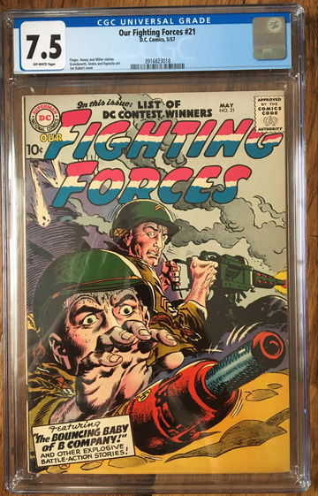 Our Fighting Forces #21 (1957) CGC 7.5 -- Joe Kubert war cover; Bill Finger