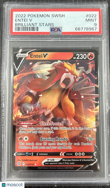 2022 Pokemon Sword & Shield Brilliant Stars Entei V Brilliant Stars PSA 9 #022