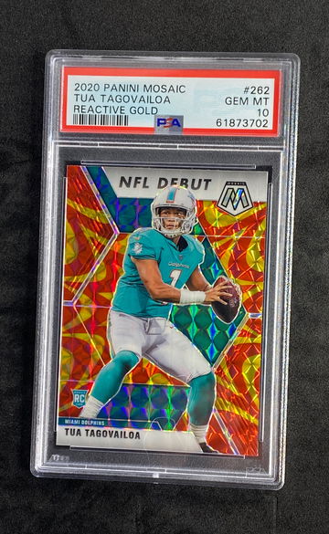 2020 Panini Mosaic 262 Tua Tagovailoa Reactive Gold PSA 10