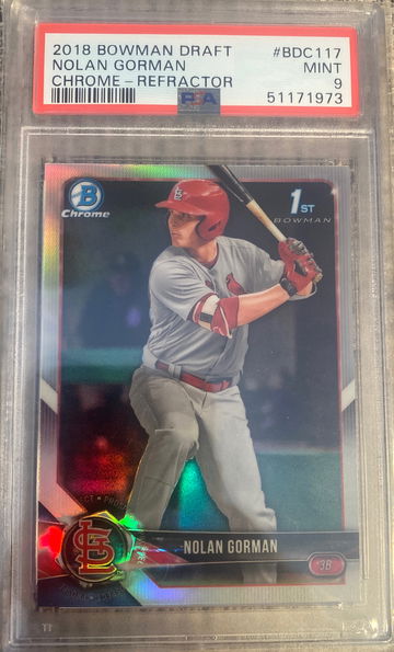 2018 bowman chrome draft Nolan Gorman refractor psa 9 mint bdc117