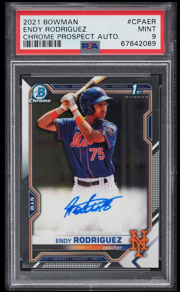 2021 Bowman Chrome Endy Rodriguez Auto 1st Prospect PSA 9 #CPAER